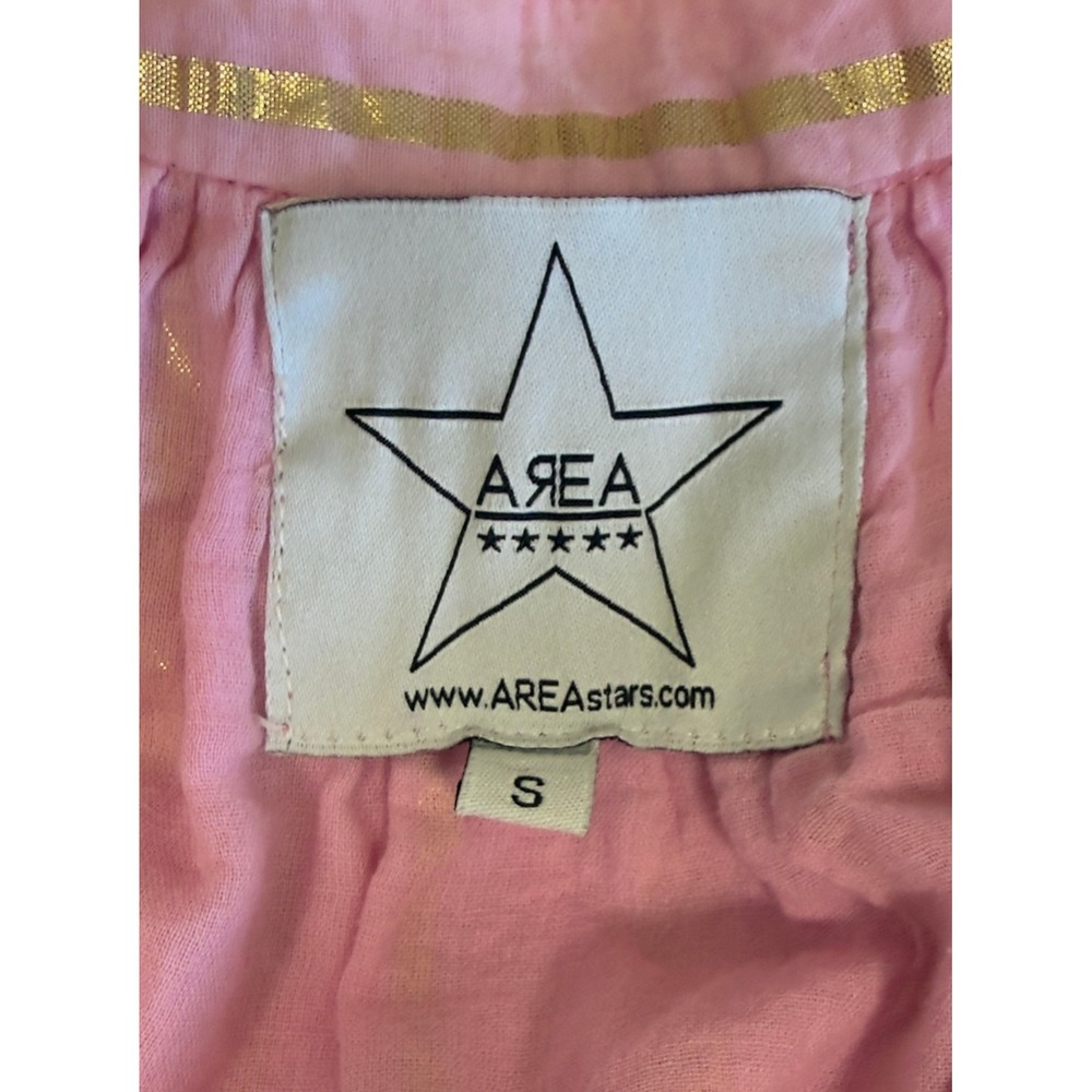 Area Stars Pink Gold Metallic Striped Tiered Cotton Mini Dress Womens Small - Picture 5 of 13